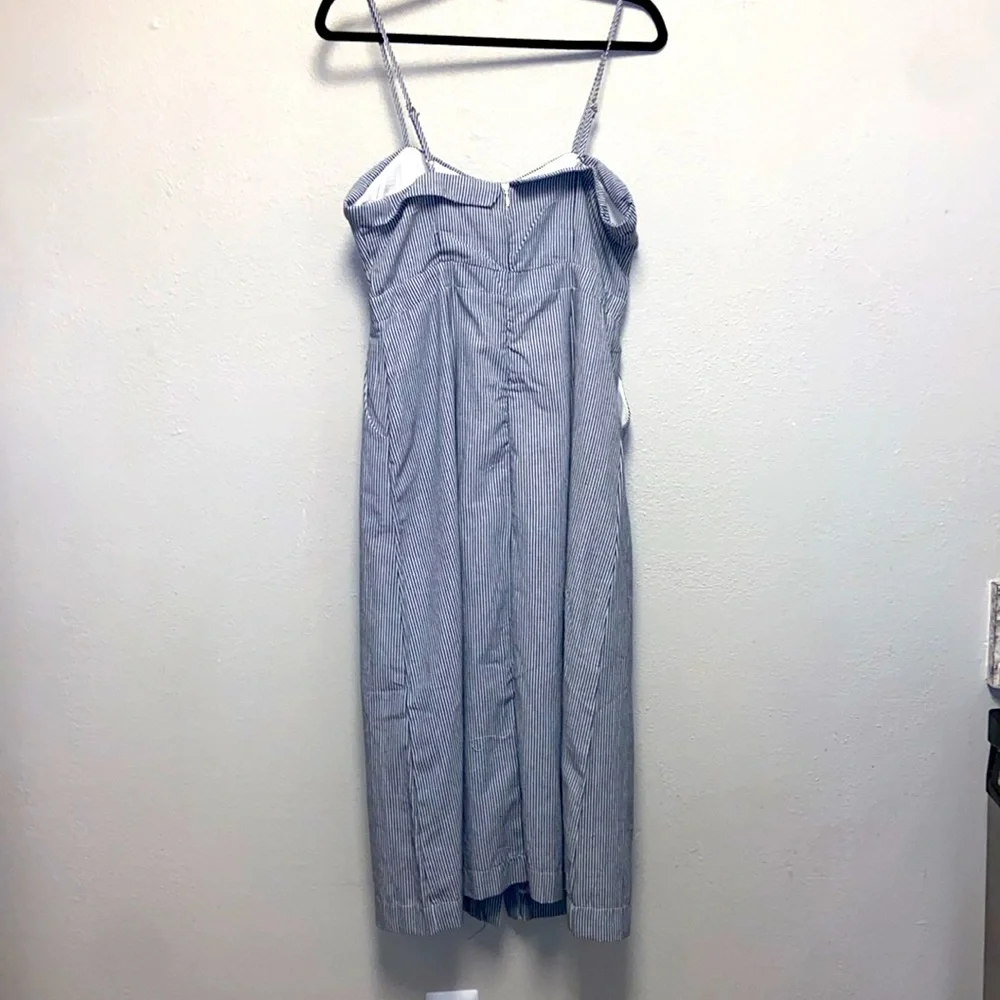 White Closet Navy White Ticking Sweetheart Neckline Nautical Midi Sundress - Picture 6 of 11
